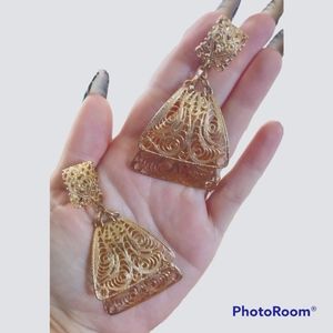 Napier filigree vintage dangle earrings clip on ornate